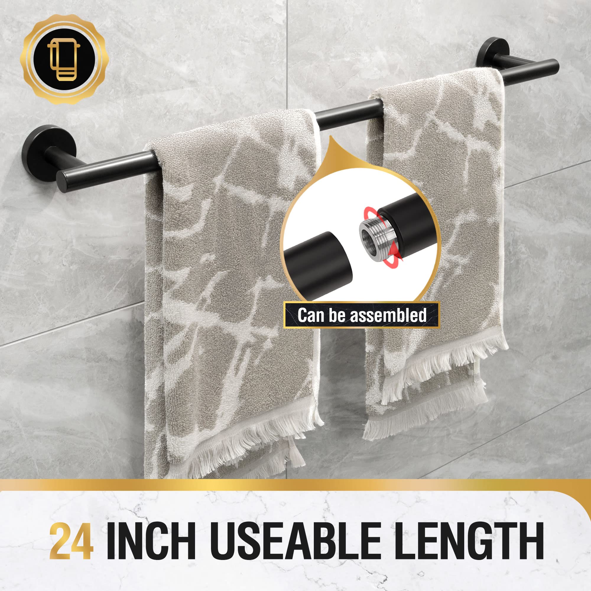 Hitslam Matte Black 25.7 Inch Towel Bar For Bathroom, Sus304 Stainless Steel Bathroom Towel Rack Wall Mounted, Modern Home Decor